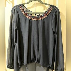 Cute navy blue sheer(fully lined) top